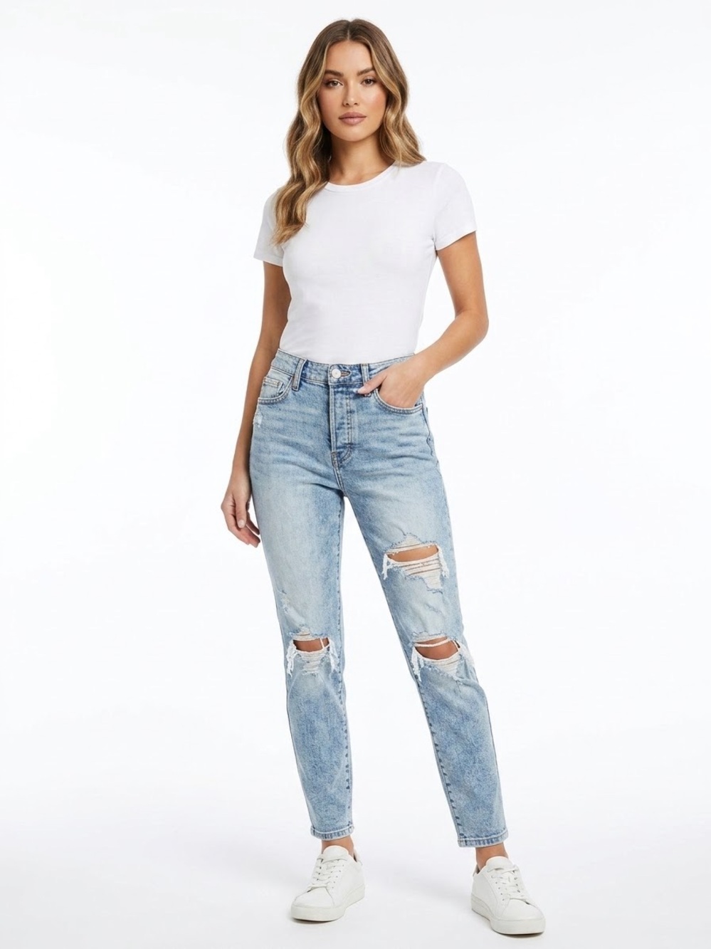 DAZE Distressed Light Wash Jeans Size 26 High Rise Ripped Denim